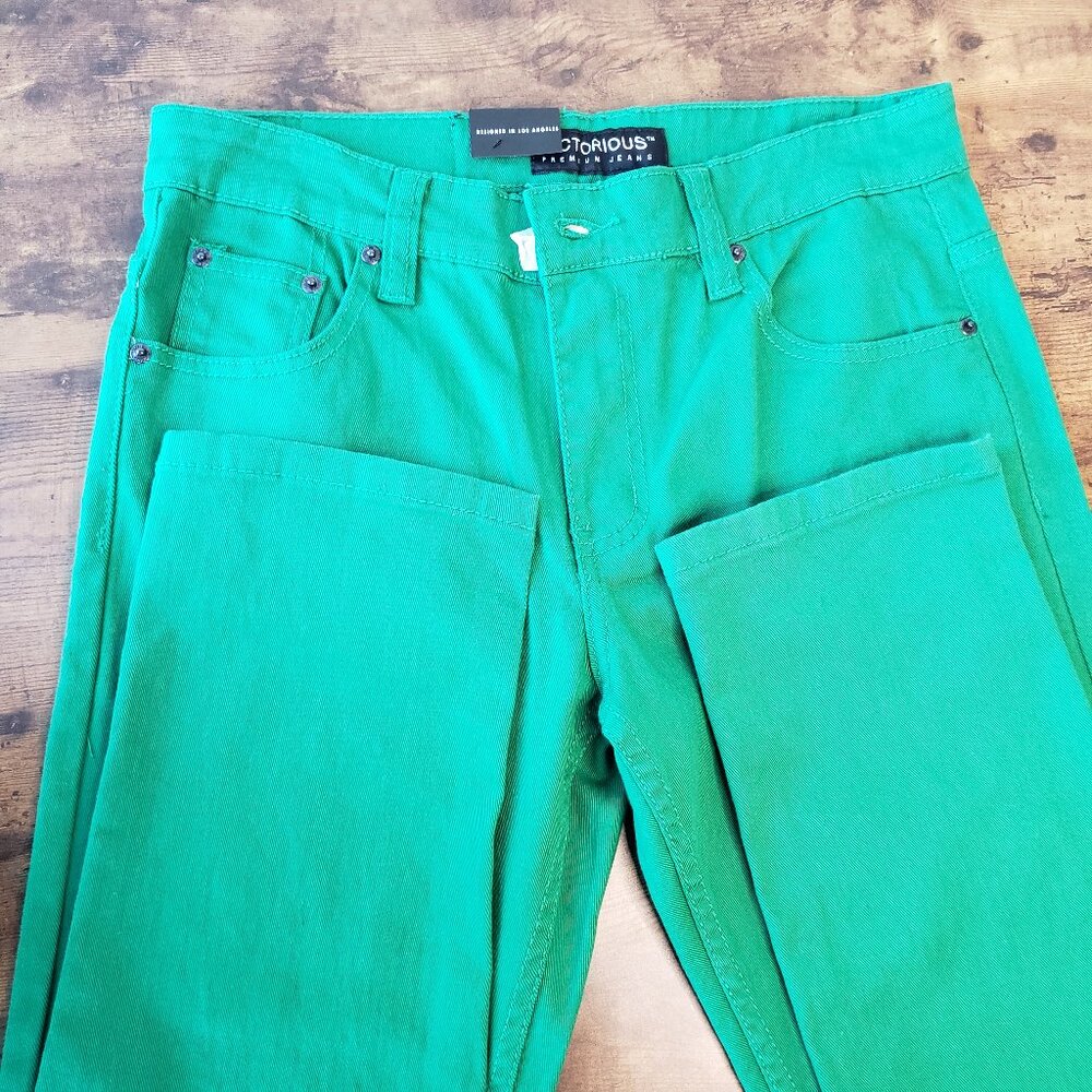 Victorious LA Bright Green Denim Jeans 32W x 32L New with Tags NWT